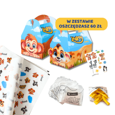 Zestaw Happy Menu "WSZYSTKO W JEDNYM + TATUAŻE" Kartoniki 360 szt + Papier 1000 szt + Saszetki 400 szt + Tatuaże180 szt