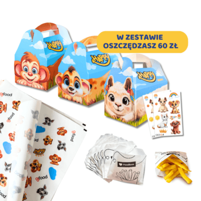Zestaw Happy Menu "WSZYSTKO W JEDNYM + TATUAŻE" Kartoniki 360 szt + Papier 1000 szt + Saszetki 400 szt + Tatuaże180 szt