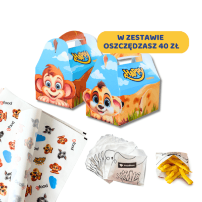 Zestaw Happy Menu "WSZYSTKO W JEDNYM" Kartoniki 360 szt + Papier 1000 szt + Saszetki 400 szt