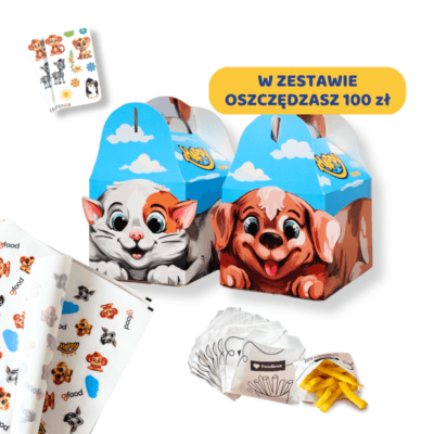 Zestaw Happy Menu "WSZYSTKO W JEDNYM + TATUAŻE" Kartoniki 320 szt. + Papier 1000 szt. + Saszetki 400 szt. + Tatuaże 320 szt.